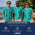 Friends in matching Men's Daiquiri Darlings Custom Face Hawaiian Shirt — a group gift photo