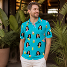 Real-life photo of someone wearing Men's Daiquiri Darlings Custom Face Polo Shirt — custom faces printed all-over