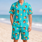 Model wearing Men's Daiquiri Darlings Custom Face Shirt & Shorts Set printed with kids' faces