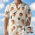 Man wearing Men's Mango Matrimony Custom Face Hawaiian Shirt — custom faces printed all-over