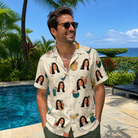 Real-life photo of someone wearing Men's Mango Matrimony Custom Face Hawaiian Shirt — custom faces printed all-over