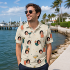 Real-life photo of someone wearing Men's Mango Matrimony Custom Face Polo Shirt — custom faces printed all-over