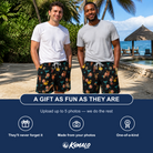 Friends in matching Men's Guava Gaiety Custom Face Beach Shorts — a group gift photo