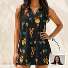 Woman wearing Women's Guava Gaiety Custom Face V-Neck Dress — custom faces printed all-over