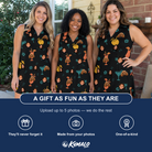Friends in matching Women's Guava Gaiety Custom Face V-Neck Dress — a group gift photo