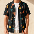 Man wearing Men's Guava Gaiety Custom Face Hawaiian Shirt open over a white tee