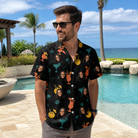 Real-life photo of someone wearing Men's Guava Gaiety Custom Face Hawaiian Shirt — custom faces printed all-over