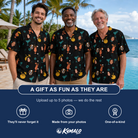 Friends in matching Men's Guava Gaiety Custom Face Hawaiian Shirt — a group gift photo