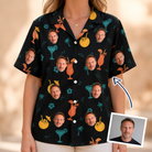 Woman wearing Women's Guava Gaiety Custom Face Hawaiian Shirt — custom faces printed all-over