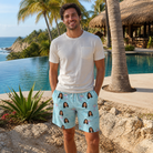 Real-life photo of someone wearing Men's Cork Kisses Custom Face Beach Shorts — custom faces printed all-over