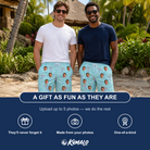 Friends in matching Men's Cork Kisses Custom Face Beach Shorts — a group gift photo