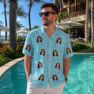 Real-life photo of someone wearing Men's Cork Kisses Custom Face Hawaiian Shirt — custom faces printed all-over