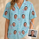 Woman wearing Women's Cork Kisses Custom Face Hawaiian Shirt — custom faces printed all-over