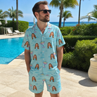 Real-life photo of someone wearing Men's Cork Kisses Custom Face Shirt & Shorts Set — custom faces printed all-over