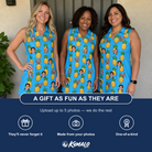 Friends in matching Women's Exotic Excursion Custom Face V-Neck Dress — a group gift photo