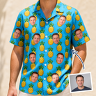 Man wearing Men's Exotic Excursion Custom Face Hawaiian Shirt — custom faces printed all-over