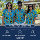 Friends in matching Women's Exotic Excursion Custom Face Hawaiian Shirt — a group gift photo