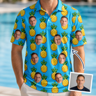 Man wearing Men's Exotic Excursion Custom Face Polo Shirt — custom faces printed all-over