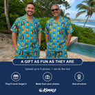Friends in matching Men's Exotic Excursion Custom Face Shirt & Shorts Set — a group gift photo