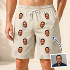 Man wearing Men's Fruitful Foursome Custom Face Beach Shorts — custom faces printed all-over
