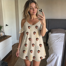 Real-life photo of someone wearing Women's Fruitful Foursome Custom Face Off-Shoulder Dress — custom faces printed all-over