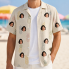 Man wearing Men's Fruitful Foursome Custom Face Hawaiian Shirt open over a white tee
