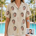 Woman wearing Women's Fruitful Foursome Custom Face Hawaiian Shirt — custom faces printed all-over