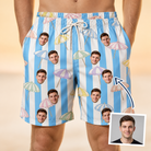 Man wearing Men's Awning Outing Custom Face Beach Shorts — custom faces printed all-over