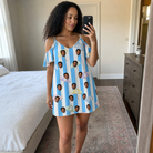 Real-life photo of someone wearing Women's Awning Outing Custom Face Off-Shoulder Dress — custom faces printed all-over