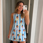 Real-life photo of someone wearing Women's Awning Outing Custom Face Tank Dress — custom faces printed all-over