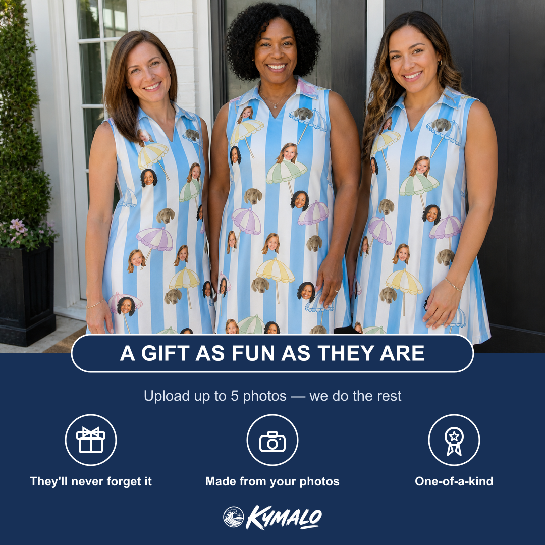 Friends in matching Women's Awning Outing Custom Face V-Neck Dress — a group gift photo