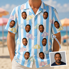 Man wearing Men's Awning Outing Custom Face Hawaiian Shirt — custom faces printed all-over