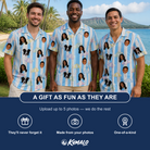 Friends in matching Men's Awning Outing Custom Face Hawaiian Shirt — a group gift photo