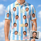 Man wearing Men's Awning Outing Custom Face Polo Shirt — custom faces printed all-over
