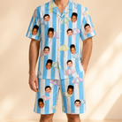 Model wearing Men's Awning Outing Custom Face Shirt & Shorts Set printed with kids' faces