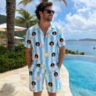 Real-life photo of someone wearing Men's Awning Outing Custom Face Shirt & Shorts Set — custom faces printed all-over