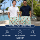 Friends in matching Men's Beach Ballad Custom Face Beach Shorts — a group gift photo