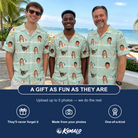 Friends in matching Men's Beach Ballad Custom Face Hawaiian Shirt — a group gift photo