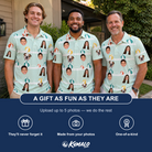 Friends in matching Men's Beach Ballad Custom Face Polo Shirt — a group gift photo