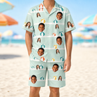 Model wearing Men's Beach Ballad Custom Face Shirt & Shorts Set printed with kids' faces