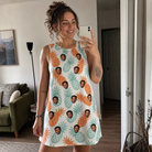 Real-life photo of someone wearing Women's Spiky Staycation Custom Face Tank Dress — custom faces printed all-over