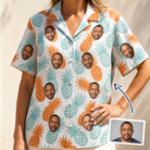 Woman wearing Women's Spiky Staycation Custom Face Hawaiian Shirt — custom faces printed all-over