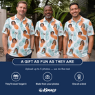 Friends in matching Men's Spiky Staycation Custom Face Polo Shirt — a group gift photo