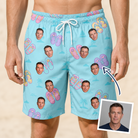Man wearing Men's Flipflop Fanfare Custom Face Beach Shorts — custom faces printed all-over