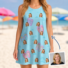Woman wearing Women's Flipflop Fanfare Custom Face Tank Dress — custom faces printed all-over
