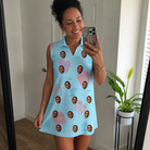 Real-life photo of someone wearing Women's Flipflop Fanfare Custom Face V-Neck Dress — custom faces printed all-over