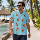 Real-life photo of someone wearing Men's Flipflop Fanfare Custom Face Hawaiian Shirt — custom faces printed all-over