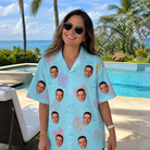 Real-life photo of someone wearing Women's Flipflop Fanfare Custom Face Hawaiian Shirt — custom faces printed all-over