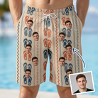 Man wearing Men's Sole Mates Custom Face Beach Shorts — custom faces printed all-over