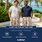 Friends in matching Men's Sole Mates Custom Face Beach Shorts — a group gift photo